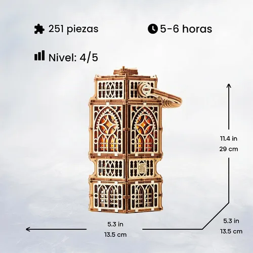 Vista 3 de Wood Trick Linterna Antigua Luminosa LED Rompecabezas de Madera 3D para Adultos para Construir - Iluminación de 2 Modos - Proyecto de Ingeniería DIY