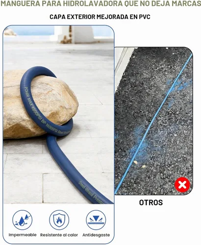 Vista 3 de Manguera de lavado a presión 50 pies 4800PSI sin marcas 3/8 '' estructura Blu