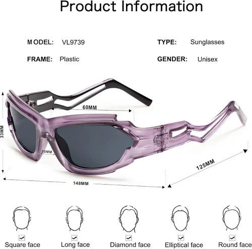 Vista 7 de VANLINKER Gafas de sol envolventes ovaladas frescas para mujer y hombre, deportes de moda, irregulares, negras, gafas oscuras rápidas VL9739