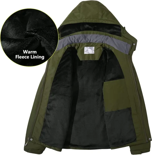 Vista 3 de CAMEL Chaquetas de esquí de invierno para hombre, abrigo de nieve impermeable con capucha, chaqueta de lluvia resistente al viento