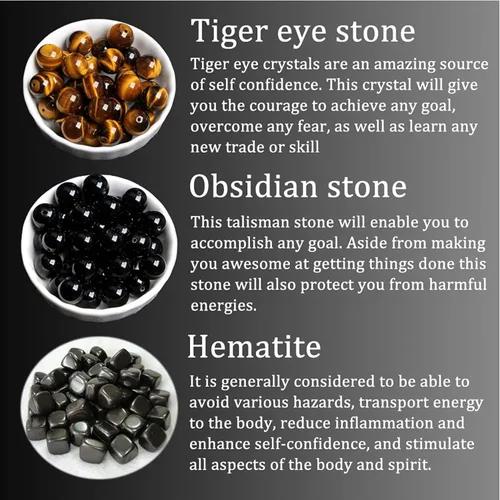 Vista 3 de Treatment Crystal Tiger Eye Black Obsidian Hematite 8 Mm Stone Beads Good Luck Triple Protection Bracelet For Men Ladies