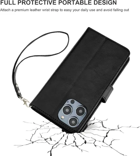 Vista 8 de Bocasal - Funda tipo cartera desmontable para iPhone 14 Pro, color negro