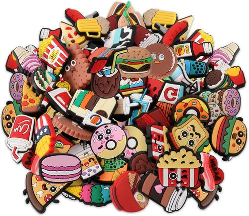Vista 6 de mortd 50 dijes de decoración de zapatos con temática de alimentos paquete de dijes para zapatos de hamburguesa para decoración de zapatos zuecos