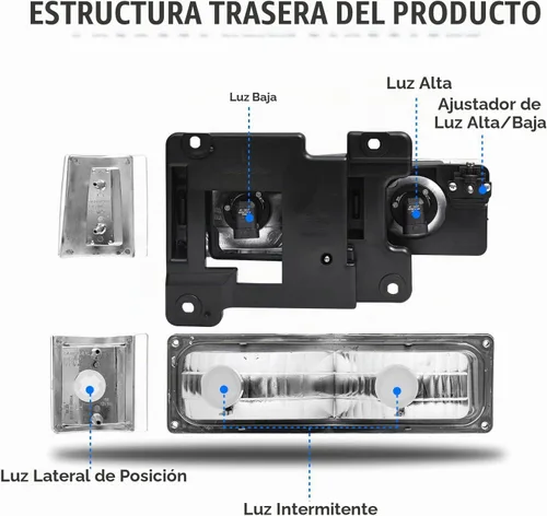 Vista 5 de para Sierra 1994-1998 Conjunto de Faros compatible con GMC C10/Sierra/Suburban/Yukon 1994-1998 con Parachoques y Esquina Carcasa Cromada con Lente