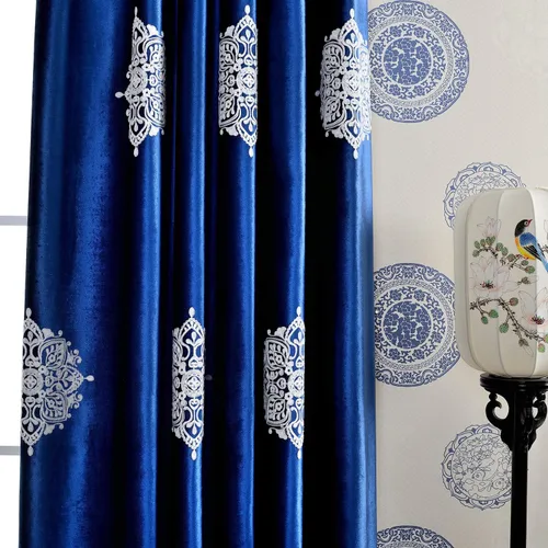 Vista 6 de VOGOL Cortinas opacas bordadas para sala de estar, paneles de cortina de terciopelo azul para dormitorio, 52 x 63 pulgadas, 2 paneles