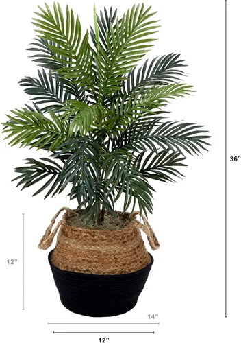 Vista 2 de Nearly Natural Palma areca artificial de 3 pies con yute hecho a mano y cesta de algodón, kit de bricolaje, color verde