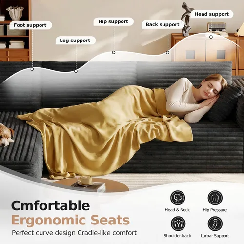 Vista 8 de Sofá Seccional Modular de 108.2" con Asiento Profundo, Sofá de Pana en Forma de L sin Estructura, Comodidad Moderna, Sofá Nube de Gran