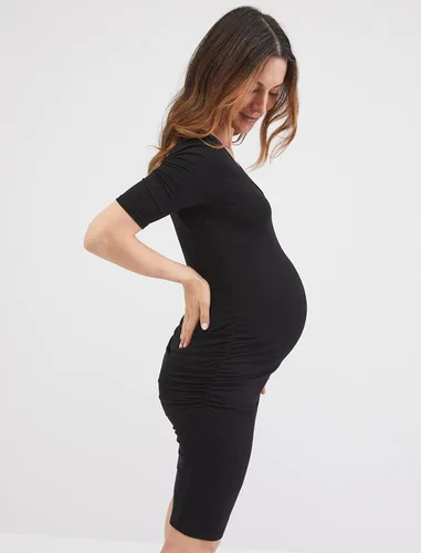 Vista 4 de Motherhood Maternity Vestido de camiseta de maternidad con manga codada lateral para mujer