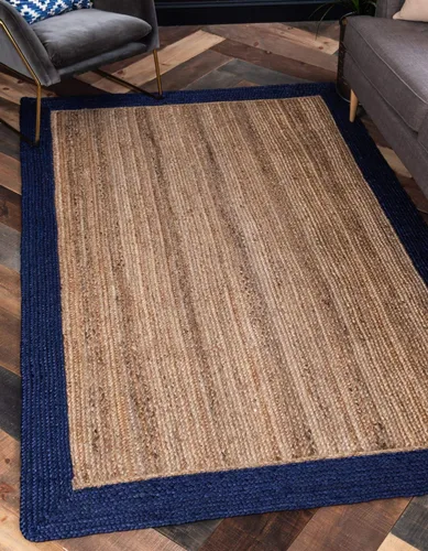 Vista 17 de Unique Loom Colección de yute trenzado de calidad clásica hecha natural tejida a mano con detalles de color sólido, alfombra rectangular de 2 pies 0