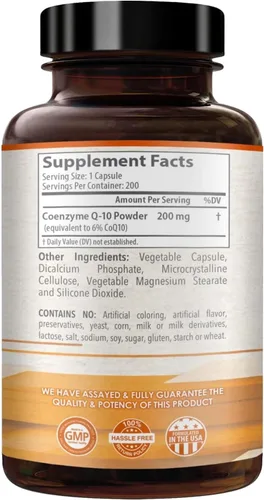 Vista 9 de Coenzima Q10 200 mg CoQ10 Suplemento -Una vez al día CoQ10 200mg Cápsulas en polvo para la salud del corazón, antioxidantes y apoyo energético, sin