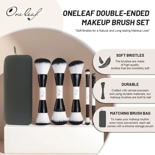 Vista 2 de Oneleaf Juego de brochas de maquillaje - Pinceles de doble punta para maquilladores profesionales
