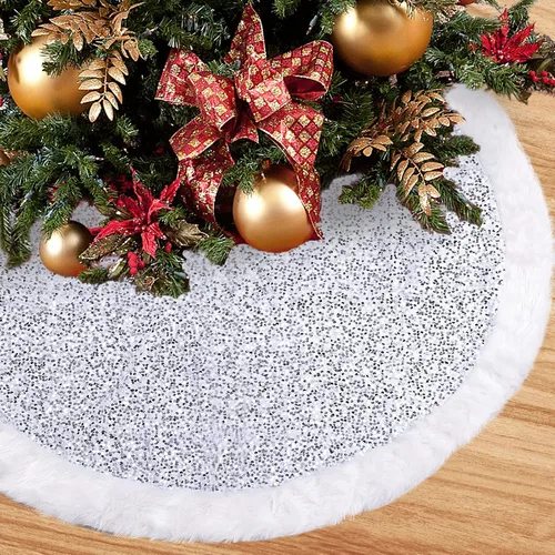Vista 9 de Surblue Falda de árbol de Navidad de 48 pulgadas de profundidad, faldas de árbol gruesas de felpa para decoración de Navidad, adornos de árbol