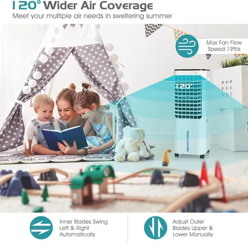 Vista 8 de GOFLAME Enfriador de aire evaporativo 4 en 1, ventilador de refrigeración de aire portátil humidificador de aire con 4 paquetes de hielo y control