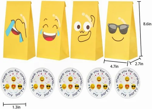 Vista 2 de VstarOne 24 bolsas de dulces – Emoticons bolsas de fiesta con calcomanías, 24 calcomanías, bolsa de papel kraft para bodas, nacimientos