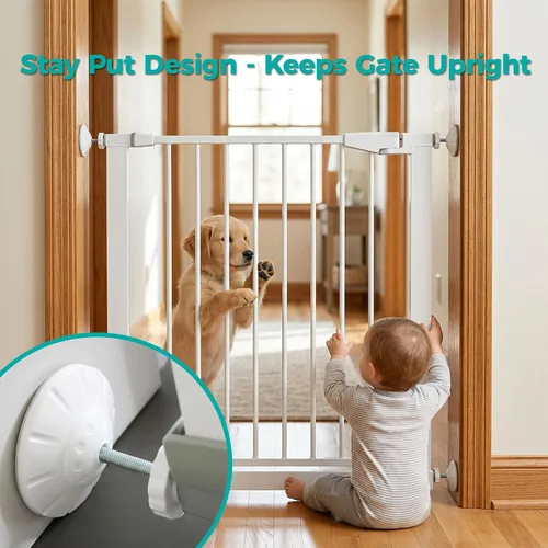 Vista 8 de Kit extensor de puerta para bebé, 4 tazas, 4 varillas de husillo M8x125mm, color blanco 3.15-inch PP/TPE baby gate wall protectors; steel cores