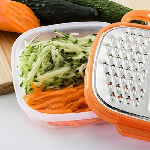 Vista 4 de BESTONZON Rallador de queso 2 en 1 para cocina con caja, rallador de verduras con recipiente de almacenamiento con mango