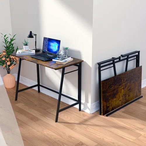 Vista 2 de ASTARTH Escritorio plegable de 40 pulgadas, mesa plegable que ahorra espacio, mesa de PC de estilo simple moderno, marco de metal negro, escritorio