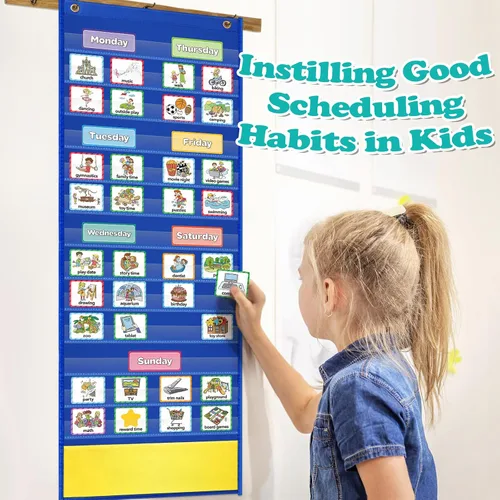 Vista 5 de Torlam Tabla de horario visual para niños, tabla de tareas de bolsillo, tablas de rutina matutina y nocturna para niños pequeños, tabla