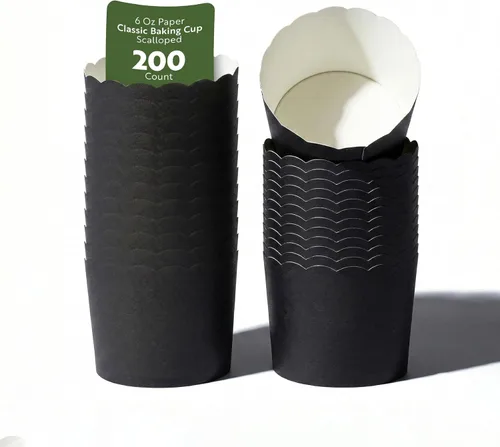 Vista 29 de Restaurantware Paquete de 200 moldes de papel para cupcakes de 3.38 onzas, resistentes a la grasa, festoneados para horno, elegantes tazas
