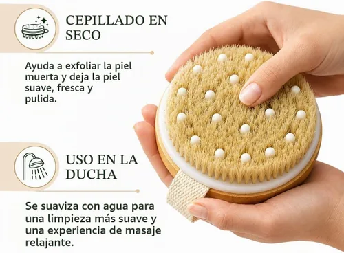 Vista 2 de Cepillo corporal seco para mujeres y hombres, cepillo seco para drenaje linfático, cepillo corporal exfoliante con cerdas naturales de jabalí, nodos