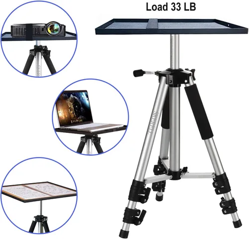Vista 2 de SKERELL Trípode ajustable para proyector: altura universal de pie para laptop de 17" a 48" con bandeja de cabeza de bola bolsa de transporte