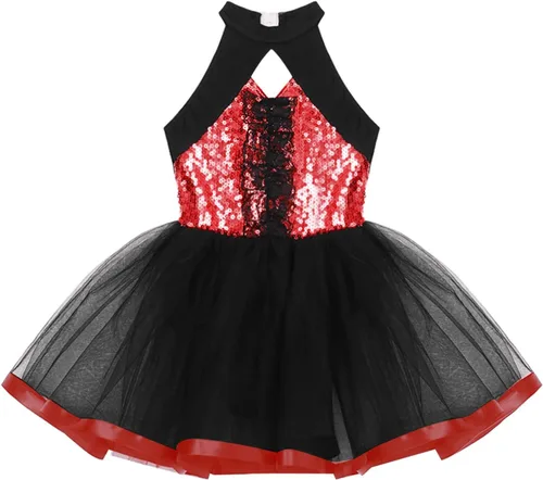 Vista 34 de CHICTRY Vestido tutú de ballet con lentejuelas brillantes para niñas y niñas, moderno disfraz de baile latino de jazz