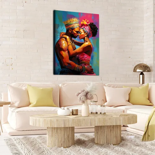 Vista 178 de Arte de pared afroamericano, decoración de rey y reina bailarín negro para sala de estar, arte de pareja de amor negro para dormitorio, lienzo