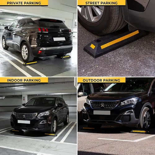 Vista 4 de ZONETECH Guía de aparcamiento de goma resistente, tope de rueda de garaje duradero de alta calidad para automóvil con borde de cinta amarilla