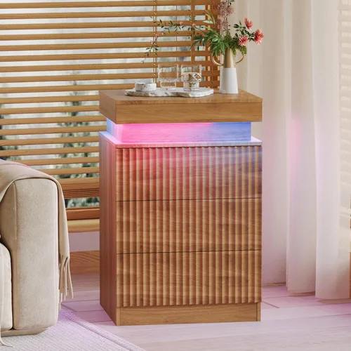 Vista 13 de Cómoda acanalada de 6 cajones para dormitorio con estación de Nogal