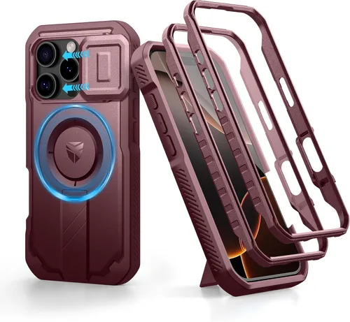 Vista 22 de Dexnor - Funda para iPhone 12 & iPhone 12 Pro con tapa deslizante para cámara, soporte ajustable y protector de pantalla integrado, carcasa