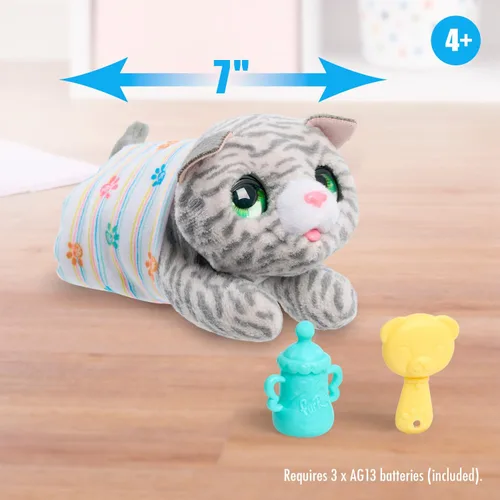 Vista 4 de furReal Just Play - Gatito interactivo para mascotas, pequeño gato de peluche con sonidos y movimiento, piel sintética, juguetes para niños a partir