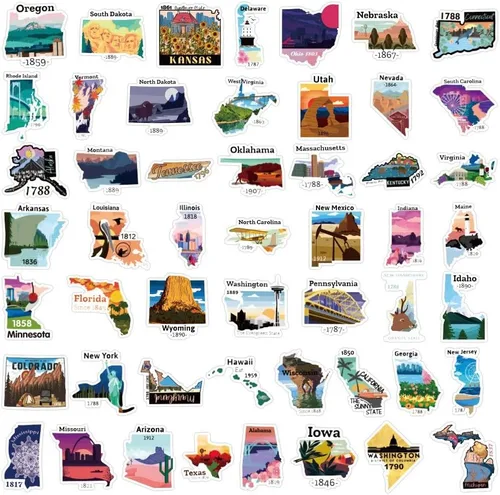Vista 3 de Calcomanías de mapa de Estados Unidos, 50 unidades, Funimost Travel USA, calcomanías de vinilo impermeables para botellas de agua, laptop