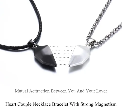 Vista 4 de THUNARAZ Collares a juego de dos almas con un corazón para parejas collares creativos de piedra de deseos pulseras de cuerda trenzada Pandent