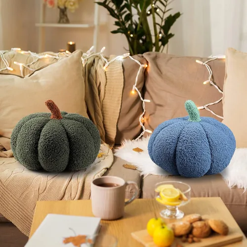 Vista 7 de Queekay - 2 almohadas de calabaza de 11 x 9.5 pulgadas, decoración de calabaza rellena 3D de otoño para el hogar, dormitorio, automóvil, sofá, cojín
