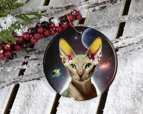 Vista 2 de Sphynx Space - Adorno navideño para árbol de Navidad, adorno de Navidad, decoración de Navidad, adorno 2023 para él, esposa, marido, impreso