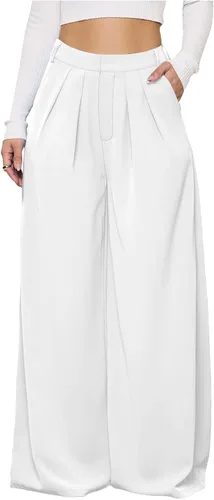 Vista 4 de LYANER Pantalones palazzo de cintura alta y pierna ancha para mujer, con cremallera oculta, pantalones casuales sueltos