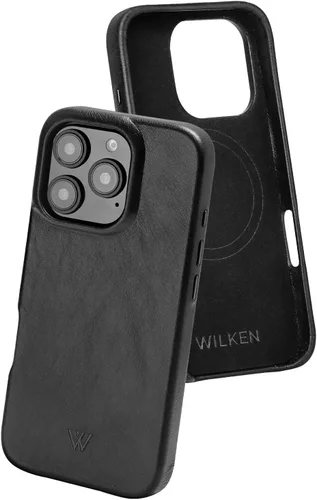 Vista 9 de Funda de teléfono delgada de cuero Wilken compatible con iPhone 15 Compatible con MagSafe y carga inalámbrica Cubierta de cuero de grano Negro