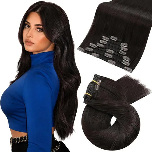 Vista 30 de Moresoo Extensiones de cabello humano con clip, balayage, color marrón oscuro a marrón dorado con clip, extensiones de cabello humano con clip, 5
