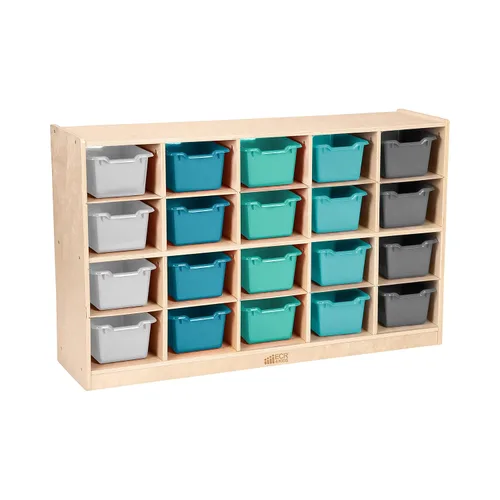 Vista 15 de ECR4Kids Gabinete de abedul para bandejas de almacenamiento para el aula, recipientes de colores Variado