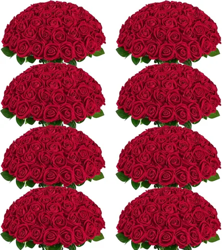 Vista 19 de 50 flores artificiales de rosas negras, ramo de rosas falsas de terciopelo