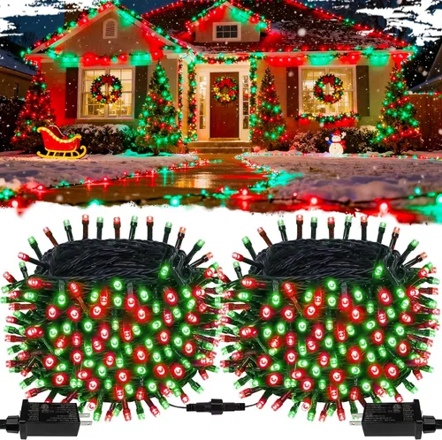 Vista 14 de OZS Guirnalda de luces de Navidad conectables rojas y blancas, paquete de 2 luces de Navidad de 164 pies en total de 400 LED para Rojo y blanco