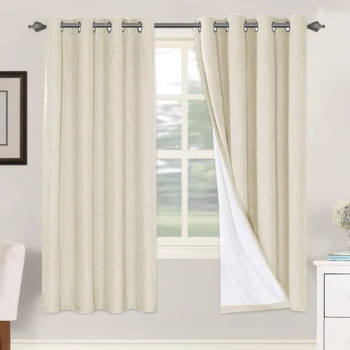 Vista 184 de H.VERSAILTEX Cortinas 100% opacas con aislamiento térmico, texturizadas, de lino, con bloqueo completo de calor y luz, para sala de estar y Negro