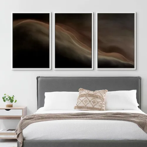 Vista 211 de SIGNFORD - Set de obras de arte en lienzo enmarcado para pared, ilustraciones abstractas de neblina del desierto en tonos neutros beige y marrón
