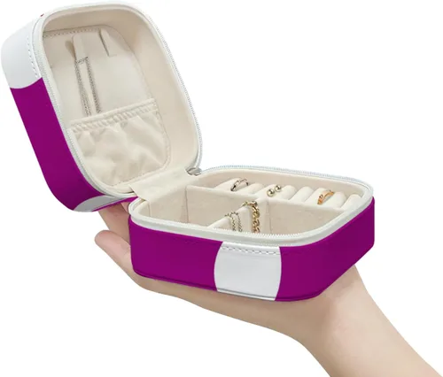 Vista 2 de ONDIAN Portable Travel Mini Jewelry Box Leather Jewelry Organizer Case Purple Dot Storage Box for Women