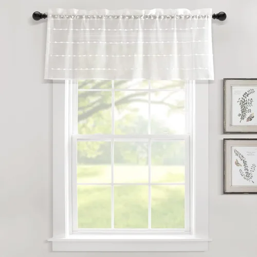 Vista 14 de Lush Decor Cenefa para Cortina de Ventana Transparente con Textura Estilo Granja, 52"A x 18"L, Beige
