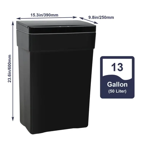 Vista 7 de Basurero automático de 13 galones para cocina, 50 litros, sin contacto, con sensor de movimiento de alta capacidad, para cocina, sala de estar, Negro