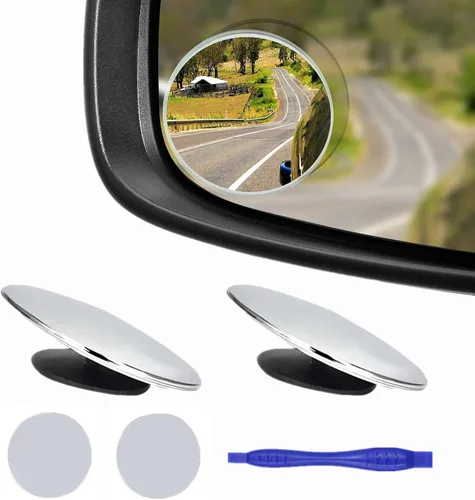 Vista 9 de 2 piezas de espejos para punto ciego, 2 pulgadas, redondos, de vidrio HD, espejos convexos de 360° de ángulo amplio para visión lateral y trasera