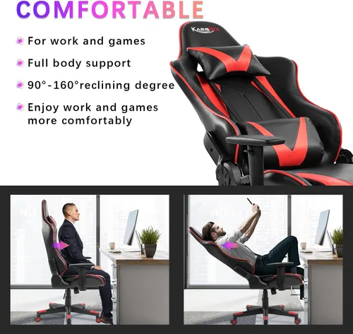 Vista 2 de Silla de juegos con respaldo alto, silla de escritorio para oficina en casa, estilo de carreras, cómoda silla de jugador con piel sintética