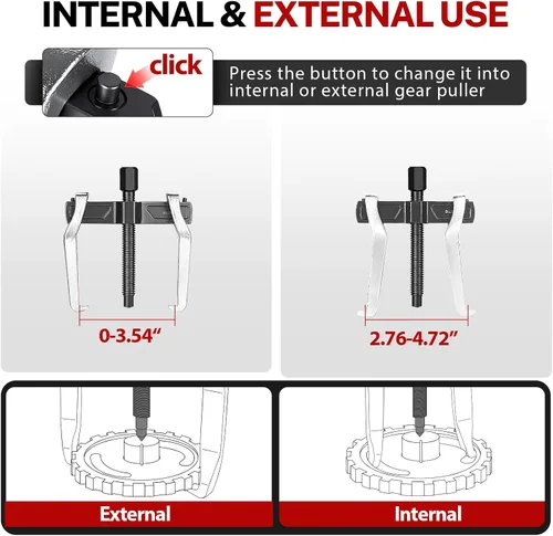 Vista 2 de BILITOOLS Extractor de engranajes de 3", de 2 mordazas, interno y externo para la extracción de poleas, volantes, rodamientos y brazos