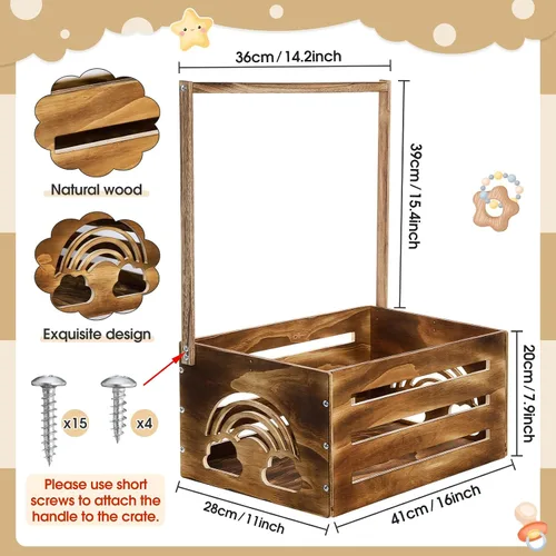Vista 2 de Yerliker Cesto de madera para baby shower, con asa, cesta de almacenamiento personalizada para niños recién nacidos, regalos de embarazo
